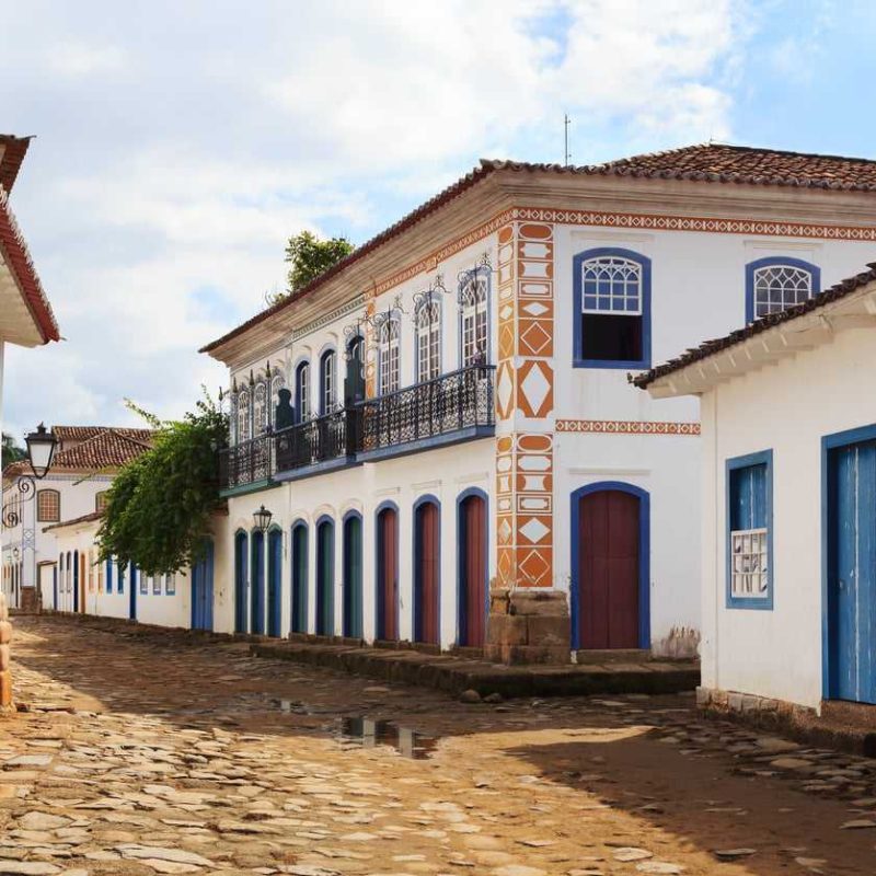 Street, colonial houses in Paraty, Brazil